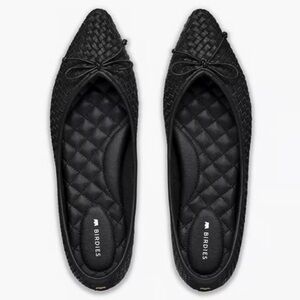 Birdies Goldfinch Black Woven Leather Point Toe Bow Ballet Comfort Flats